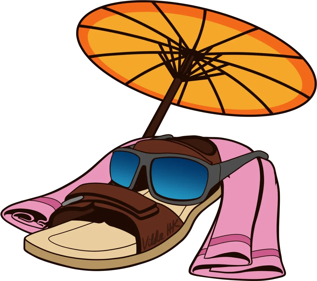 Illustrasjon av sommersko med parasoll